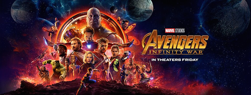 Avengers: Infinity War (2018) directed by Anthony Russo and Joe Russo and  starring Robert Downey Jr., Chris Evans, Mark Ruffalo, Chris Hemsworth, and  Scarlett Johansson. The Avengers team up with heroes across